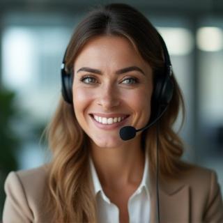 Consultora inmobiliaria atendiendo llamadas internacionales